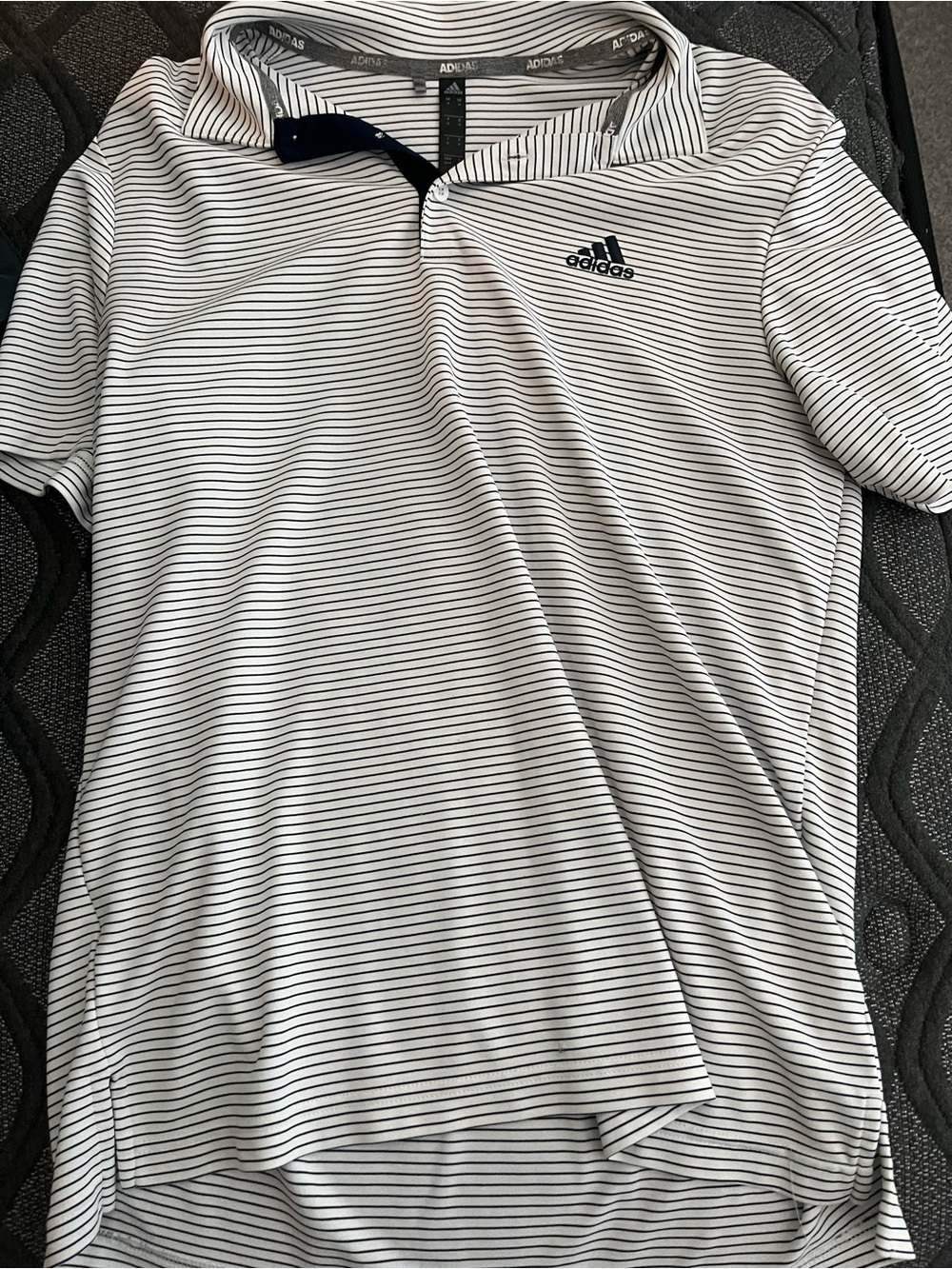 adidas Men’s White Polo with Thin Black Stripes